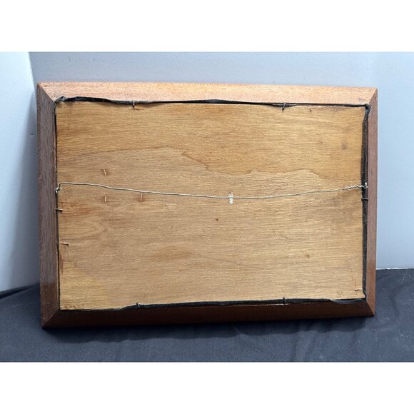 Rustic MCM Tropical Island Landscape Oil Painting With Black Velvet Wooden Frame - Picture 8 of 15